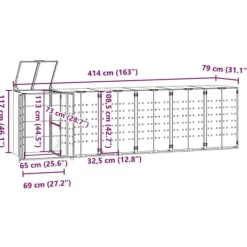 Skraldespandsskjuler i stål - 6 rum | Farve: Grå | Størrelse: 414x79x117 cm Best