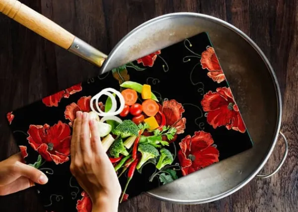 SKÆREBRÆT I GLAS 52x30 BLOMSTER Clearance