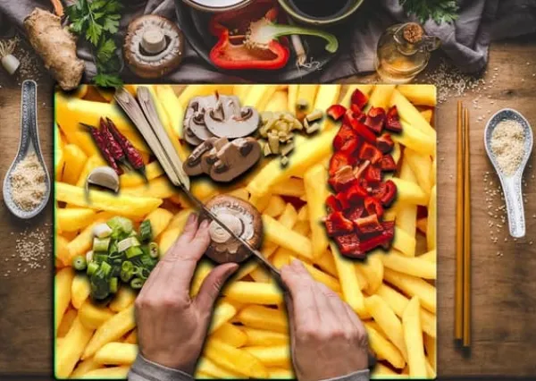 Bordskånere>SKÆREBRÆT I GLAS 52x40 POMMES FRITES