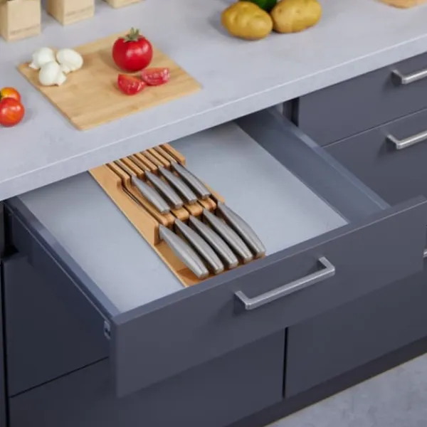Opbevaringssystem Til Køkkenskuffer>Skuffe Knivorganisator, Bambus, 5.5x13x40 cm, Natur