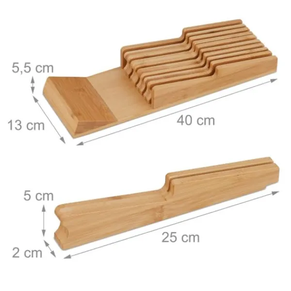 Opbevaringssystem Til Køkkenskuffer>Skuffe Knivorganisator, Bambus, 5.5x13x40 cm, Natur