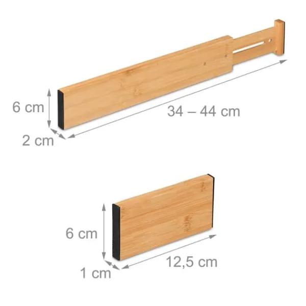 Opbevaringssystem Til Køkkenskuffer>Skuffeinddelersæt, Bambus, 6x34-44x2 cm, Natur