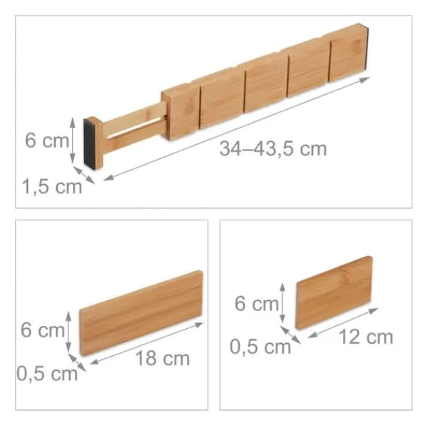 Skuffeinddelersæt, Bambus, 6x34-43,5x1,5 cm, Natur Hot