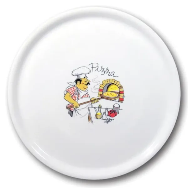 Slidstærk pizzatallerken lavet af Speciale porcelæn, dekoreret, 330 mm - sæt med 6 stk.
