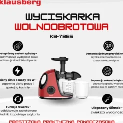 Slow juicer 150W til frugt og grønt KOLDPRESSE KLAUSBERG KB-7865 Best