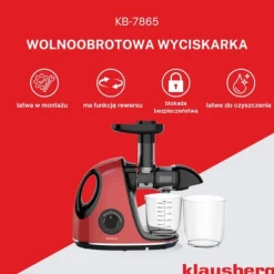 Slow juicer 150W til frugt og grønt KOLDPRESSE KLAUSBERG KB-7865 Best