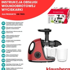 Slow juicer 150W til frugt og grønt KOLDPRESSE KLAUSBERG KB-7865 Best
