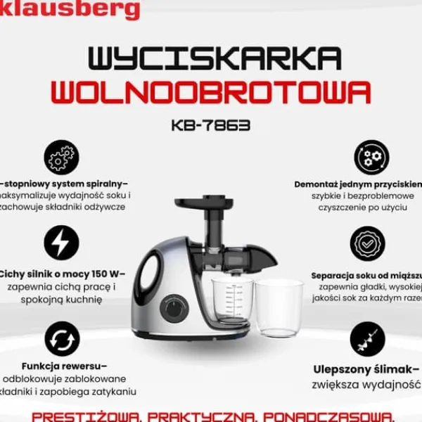 Juicepresser - Nyd Friskpresset Juice Derhjemme>Slow juicer 150W til frugt og grønt KOLDPRESSE KLAUSBERG KB-7863