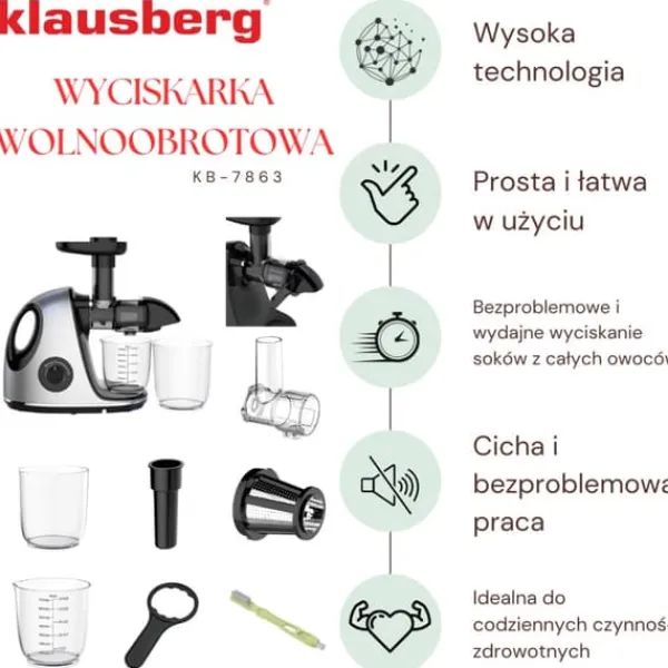 Juicepresser - Nyd Friskpresset Juice Derhjemme>Slow juicer 150W til frugt og grønt KOLDPRESSE KLAUSBERG KB-7863
