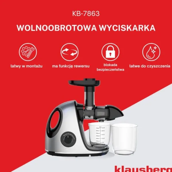 Juicepresser - Nyd Friskpresset Juice Derhjemme>Slow juicer 150W til frugt og grønt KOLDPRESSE KLAUSBERG KB-7863