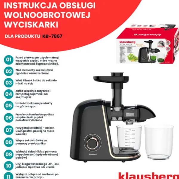 Juicepresser - Nyd Friskpresset Juice Derhjemme>Slow juicer 150W til frugt og grønt KOLDPRESSE KLAUSBERG KB-7867
