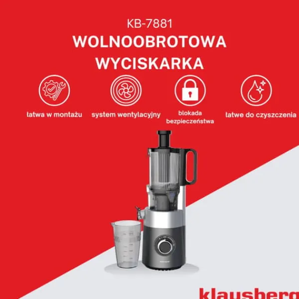 Slow juicer 180W til frugt og grønt KOLDPRESSE KLAUSBERG KB-7881 Best