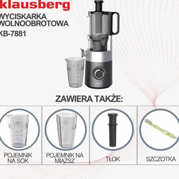 Slow juicer 180W til frugt og grønt KOLDPRESSE KLAUSBERG KB-7881 Best