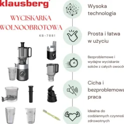 Slow juicer 180W til frugt og grønt KOLDPRESSE KLAUSBERG KB-7881 Best