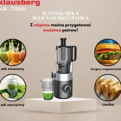 Slow juicer 180W til frugt og grønt KOLDPRESSE KLAUSBERG KB-7881 Best