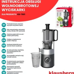 Slow juicer 180W til frugt og grønt KOLDPRESSE KLAUSBERG KB-7881 Best