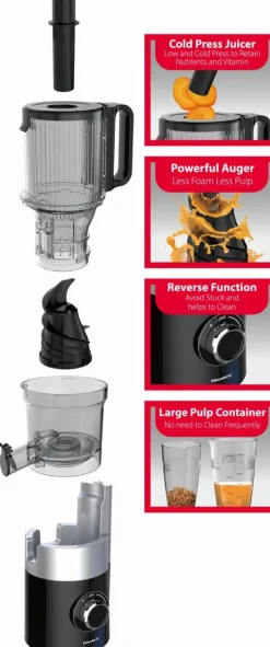 Slow juicer 180W til frugt og grønt KOLDPRESSE KLAUSBERG KB-7881 Best