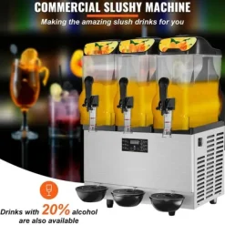 Slush Ice Maskine 3 x 12L / 3,2 Gal - Triple Skål, 72 Kopper - 220V 1300W i rustfrit stål til Margarita, Smoothies og Frosne Drinks. Sale
