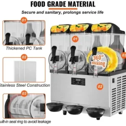 Slush Ice Maskine 3 x 12L / 3,2 Gal - Triple Skål, 72 Kopper - 220V 1300W i rustfrit stål til Margarita, Smoothies og Frosne Drinks. Sale