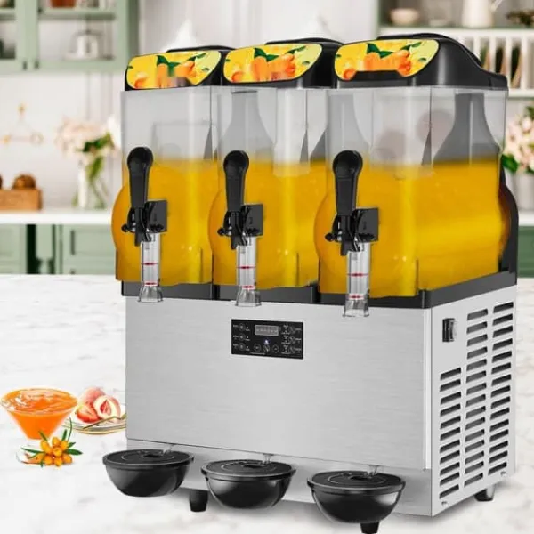 Slush Ice Maskine 3 x 12L / 3,2 Gal - Triple Skål, 72 Kopper - 220V 1300W i rustfrit stål til Margarita, Smoothies og Frosne Drinks. Sale