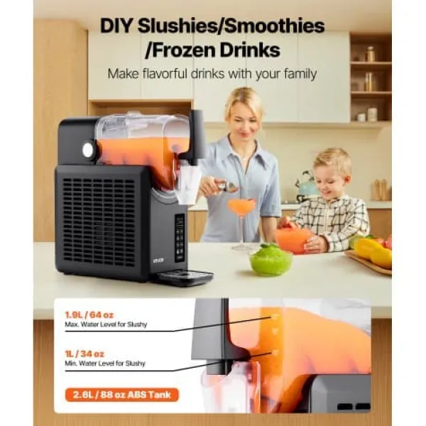 Slush-Ice Maskiner>Slushie-maskine, 42,9x17,7x42,4 cm, frossen drik maskine, selv-rensende