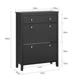 SoBuy Smalt skoskab med 2 klapdøre – 80X25X108cm | Pladsbesparende | Sort FSR89-SCH Hot