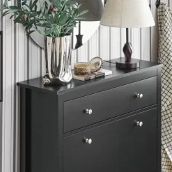 SoBuy Smalt skoskab med 2 klapdøre – 80X25X108cm | Pladsbesparende | Sort FSR89-SCH Hot