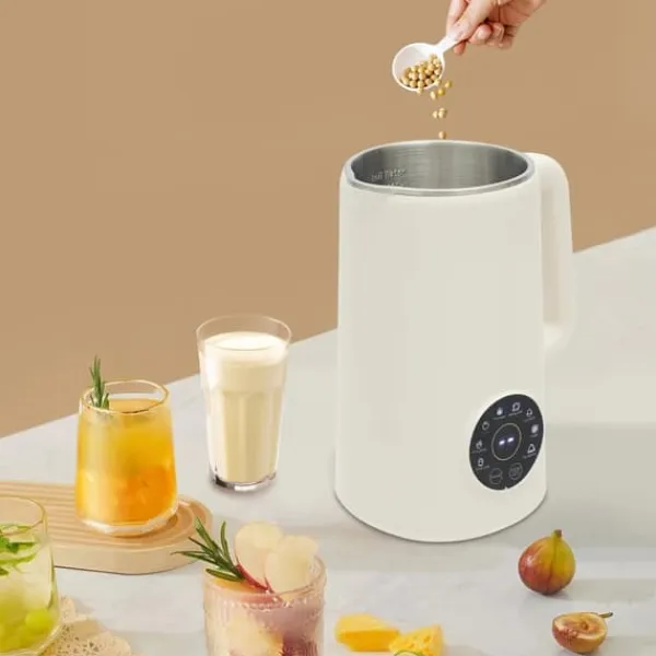 Sojamælk-Maskiner>Sojamælkemaskine & Blender - Bordmodel - 1 l - 304 rustfrit stål - 10 blade - 30000 omdr./min - 600 W opvarmning - 220 V EU-stik - Elfenben