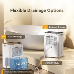 Solayce PD12R-02EE affugter, 260W, 3,2L tank, 35 dB, 90° drejning, Energibesparende, til rum op til 40 m², hvid