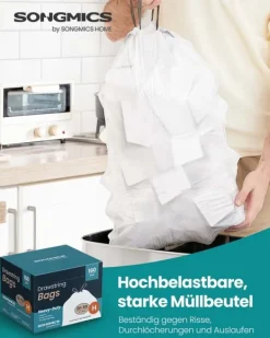 Skraldeposer>SONGMICS affaldsposer 30 L med snor og i alt 80 stk. cremehvide