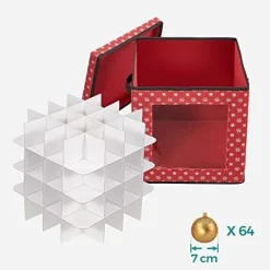 Songmics Christmas Bauble Storage Boxes, Sæt med 3 opbevaringskubbeholdere til julepynt, rød Clearance
