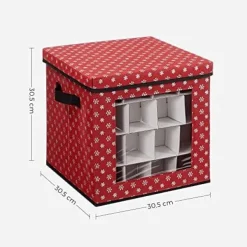 Songmics Christmas Bauble Storage Boxes, Sæt med 3 opbevaringskubbeholdere til julepynt, rød Clearance