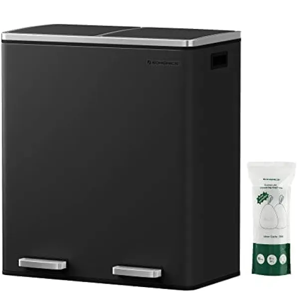 Skraldespande & Papirkurve>SONGMICS Dobbeltspand, 2 x 30L affalds- og genbrugskøkkenspand, sort