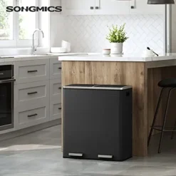 Skraldespande & Papirkurve>SONGMICS Dobbeltspand, 2 x 30L affalds- og genbrugskøkkenspand, sort