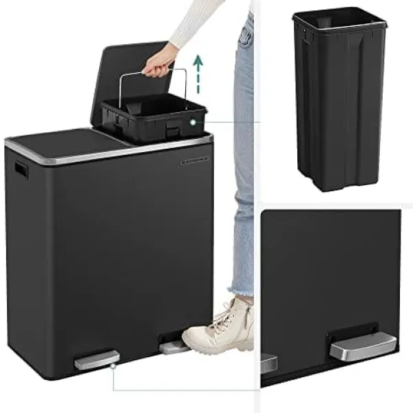 Skraldespande & Papirkurve>SONGMICS Dobbeltspand, 2 x 30L affalds- og genbrugskøkkenspand, sort