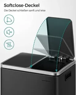 Songmics køkkenspand, 2 x 15 l stålspande, stigespande med indvendige spande, lugtfast