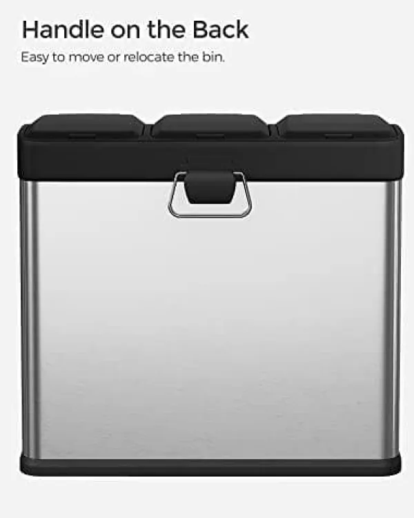 Skraldespande & Papirkurve>Songmics Recycling Bin, 3-in-1 Pedal Bin, 24-Liter Metal Rubbish Bin, sølv
