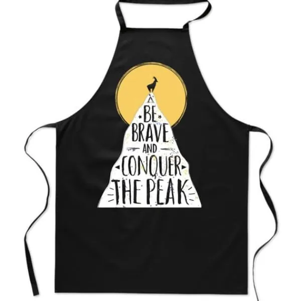 Sort bomuldsforklæde med print, BE BRAVE, kitchen peak, dame, herre Outlet