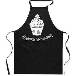 Forklæder>Sort forklæde med print køkken Babka til medalje dame til mor gave