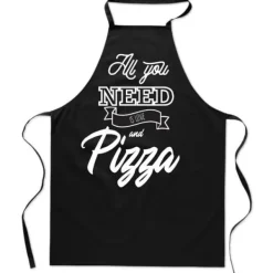 Sort PRINTET FORKLÆDE køkken Alt du behøver er kærlighed Pizza herre dame Discount