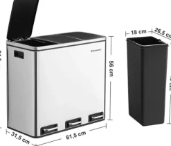 Sorteringskärl - Pedalhink 3 fack 54 Litre (3 x 18 L) Best