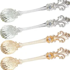 Bestik>4st Kaffeskedar Set Vintage Dessertskedar av aluminiumlegering med Orris-mönster för hemmakök