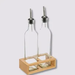 Sæt med 2 glas olivenolieflasker med bambusbund Clearance
