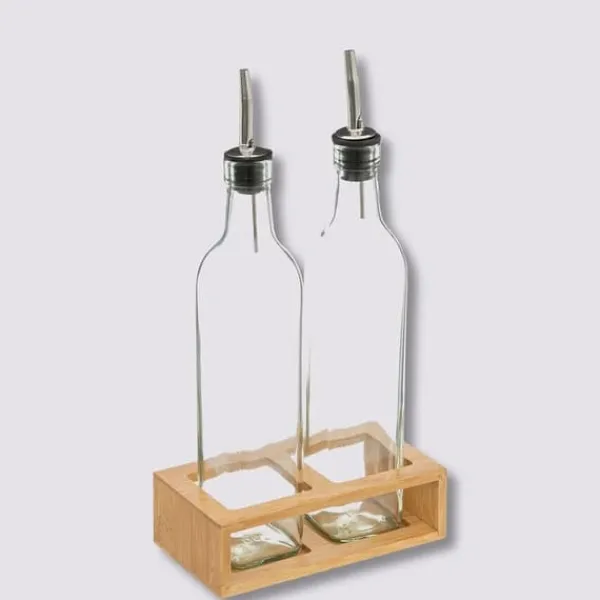 Sæt med 2 glas olivenolieflasker med bambusbund Clearance
