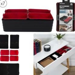 Sæt med 7 ORGANISATORER sort/rød plast Sale