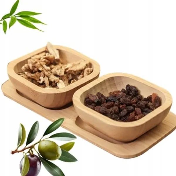 Serveringsfad & Skåle>SÆT MED 2x30ML SKÅLE + BAMBUSBAKKE DYPEBADE TIL FORRET OG SUSHISAUCSER