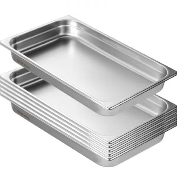 Madopvarmere>Steam Table Pan, 6-pak fuld størrelse anti-jam, 53x32,8x6,7 cm, rustfrit stål, opbevaring