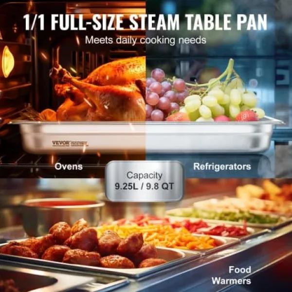 Madopvarmere>Steam Table Pan, 6-pak fuld størrelse anti-jam, 53x32,8x6,7 cm, rustfrit stål, opbevaring