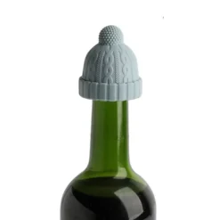 Flaskepropper>Stickad mössa formad vinflaskpropp Silikon Wine Saver Sealer Preserver Återanvändbar för Beer Whisky Blue