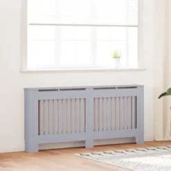 Radiatorer>Stilfuld radiatorskjuler i MDF - Moderne lameldesign | Størrelse: 172x19x81,5 cm | Farve: Antracitgrå